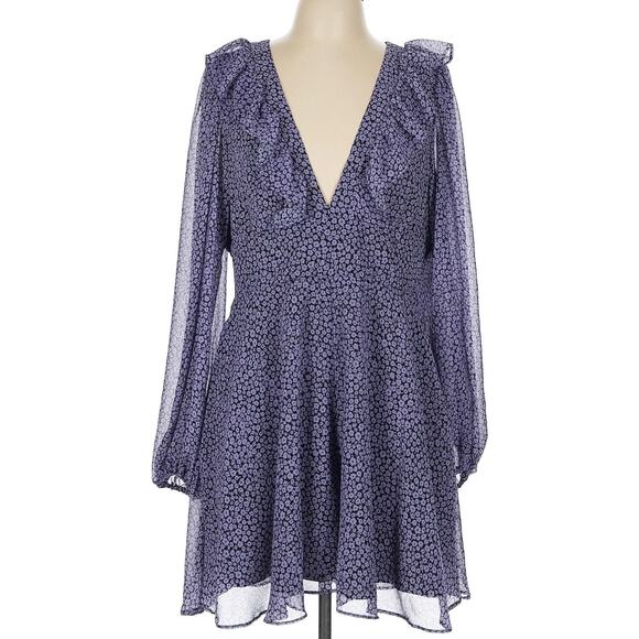 Hutch Floral Print V-Neck Ruffled Purple Long Sleeve Romper Large - Picture 2 of 11